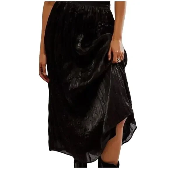 Free People New Vera City Black Pleated Maxi Ankle Skirt with Pockets 8 NWT - Picture 3 of 6